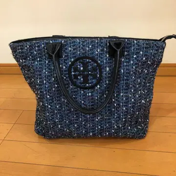 네이비 트위드 토트백
