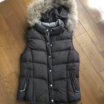 Style com 브라운 후드 부착 다운 베스트