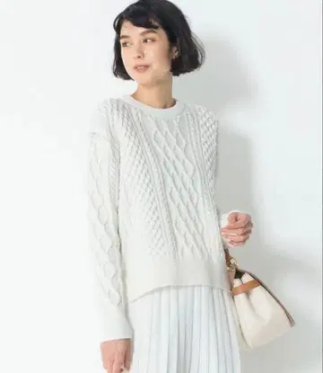 23구 케이블 아란 니트 코튼 혼방 화이트 38