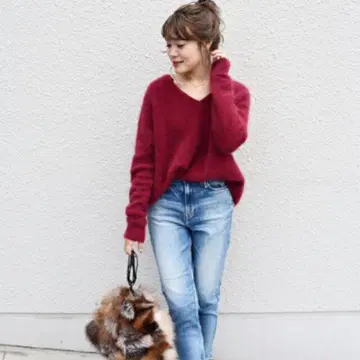 ships 라쿤 니트 퍼 v넥 니트