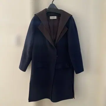 네이비 후드 부착 2WAY 롱 코트