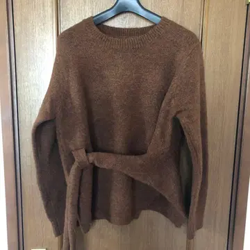 브라운 허리 리본 니트 긴팔