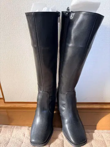 블랙 합성 피혁 롱 부츠