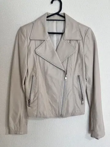 베이지 가죽 자켓 천연 가죽 라이더 XS 사이즈 베이지