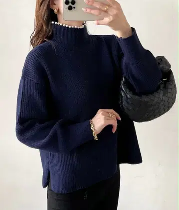 22 엠마 테일러 13200엔 펄넥 니트 풀오버 스웨터 네이비