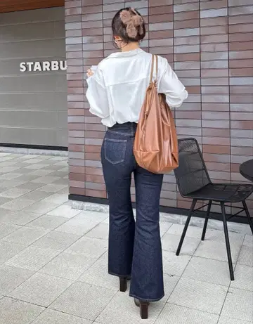 SENEE 하이웨스트 플레어 데님 인디고 블루 M