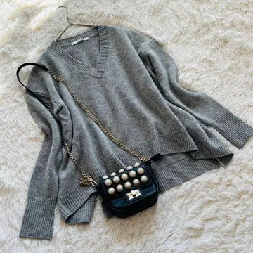 최저가 판매 이에나 울 캐시미어 V넥 니트 스웨터 그레이 F