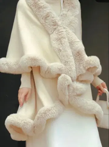 케이프 코트 인조 모피 고져스 가디건