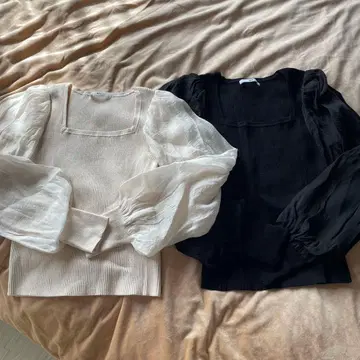 SLY 리브 프릴 소매 상의 2색 세트