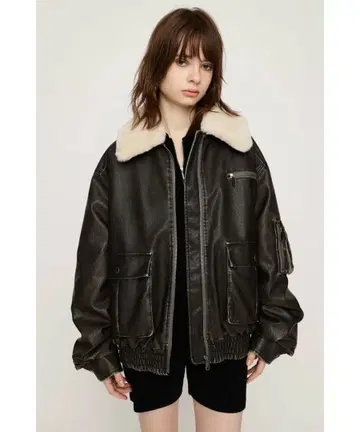 SLY 빈티지 인조 가죽 숏 블루종