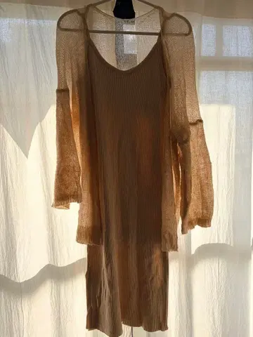 마터니티 사진 의상 드레스 베이지 리브 니트 원피스 가디건