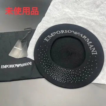 미사용품 EMPORIO ARMANI 베레모 블랙 스터드 로고