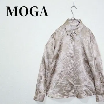 MOGA 광택 자카드 꽃무늬 셔츠 블라우스 긴팔 사이즈 2(M) 골드