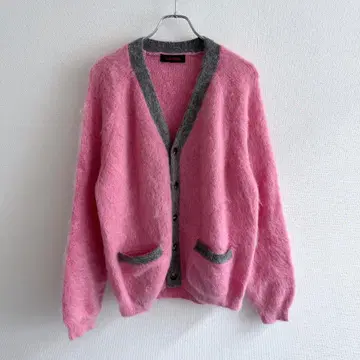 즉완 CABaN 모헤어 V넥 바이컬러 가디건 캐시미어 니트 핑크
