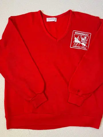 구제 의류 70's 빈티지 Creslan-Rayon 빨간색 V넥 스웨터