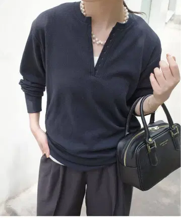 슬로브 이에나 헤인즈 팩T 헨리넥 와플 서멀 네이비