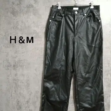에이치앤엠 가죽 팬츠 인조 가죽 광택 스트레치 안감 플리스