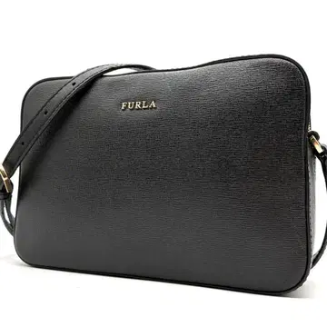 컨디션 최상 훌라 숄더백 카메라 더블 지퍼 가죽 로고 블랙