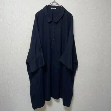 스튜디오 클립 블랙 코튼 피케 셔츠 원피스 오버 사이즈