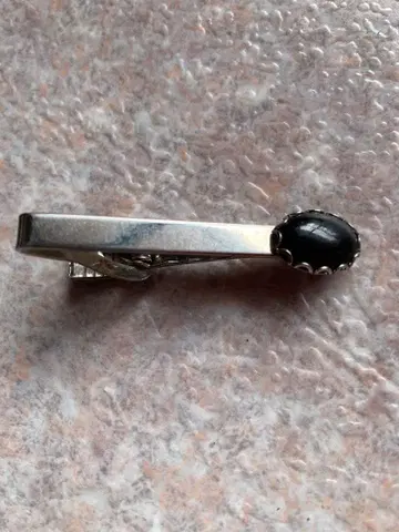 [빈티지] 넥타이핀 흑석 타원형 오벌 카보숑 실버 컬러