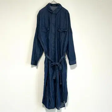 n0589 [르농큐르] 셔츠 원피스 스트레치 리본 블루