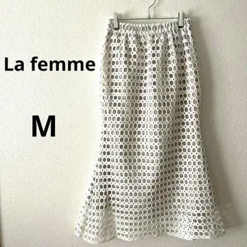 라파무 롱 스커트 M 화이트 베이지 시스루 니트 머메이드 페미닌