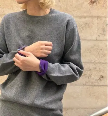 6(ROKU) 코튼울 크루넥 니트 그레이 퍼플 로쿠