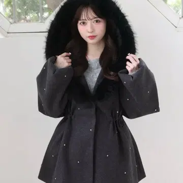 후드 인조 모피 비쥬 미들 코트