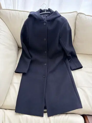띠어리 코트 네이비 후드 롱