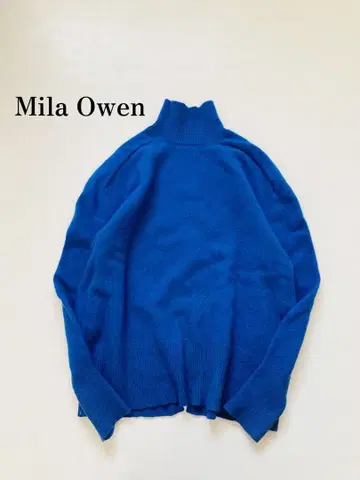 미라 오웬 실크 캐시미어 하이넥 니트 블루