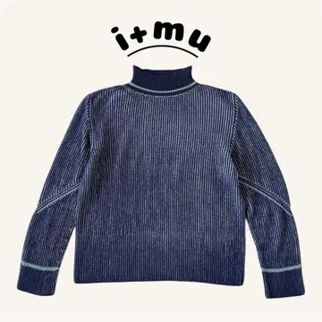 i+mu 센소유니코 하이넥 스트라이프 니트탑 여성용 블루