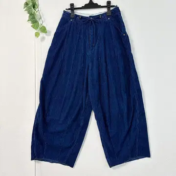 [ cepo ] 서커스 팬츠 코듀로이 배럴 레그 와이드 팬츠 블루 S