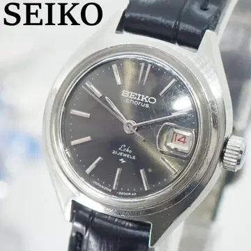 작동품 세이코 코러스 수동 와인딩 여성용 손목시계 데이트 블랙 다이얼