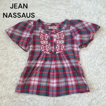 jean nassaus 진 나소즈 체크 자수 블라우스 반팔