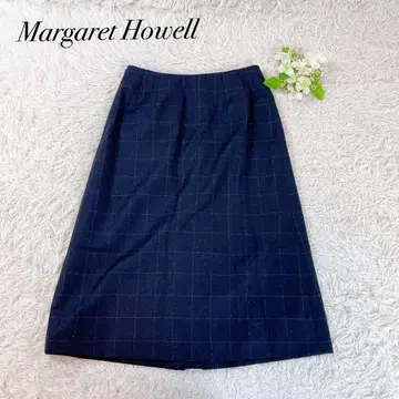 컨디션 최상 마가렛호웰 네이비 플레어 스커트 무릎 기장 캐시미어 울