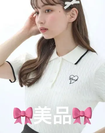 [ 새상품급 ] INGNI 반팔 피케 셔츠 (M 사이즈) 화이트 x 블랙