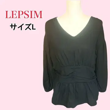 LEPSIM 백 버튼 블라우스 L 블랙 V넥 프릴 개더