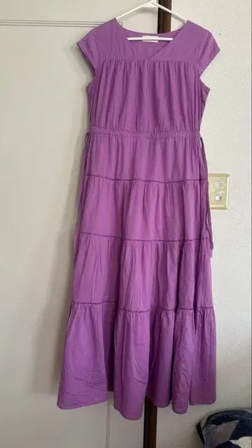BEAMS 퍼플 티어드 원피스 반팔