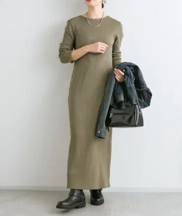 베스트셀러 리브 드와 2WAY 롱 리브 원피스 카키 36