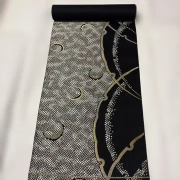 [ 새상품 ] 나고야 오비 미재단 블랙 눈꽃 무늬 히키타 시보리 패턴