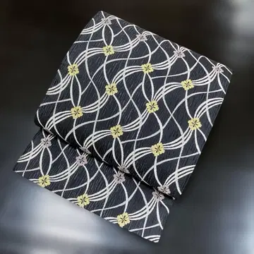 순수 실크 니시진 비단 육통 후쿠로 오비 [ 기하학 패턴 작은 꽃 ]