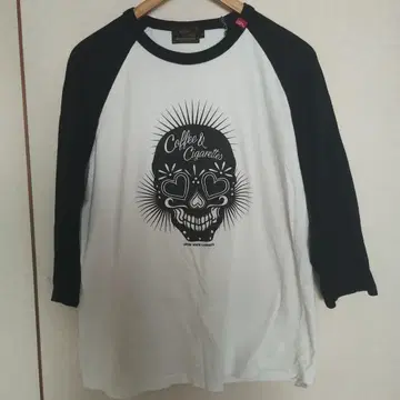 커피 시가렛 스컬 래글런 T셔츠 L