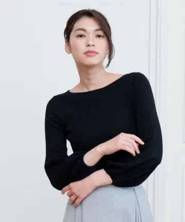 아나이 울 앤 실크 립 퍼프 슬리브 풀오버 스웨터 니트 상의