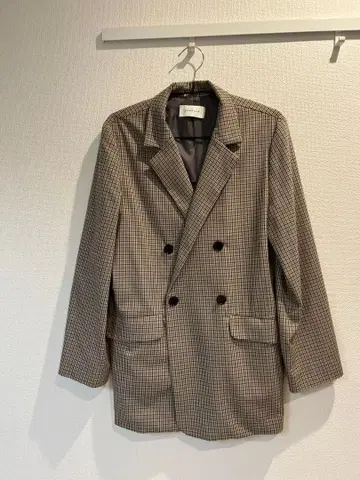 글로벌 워크 체크 무늬 더블 브레스트 테일러드 자켓