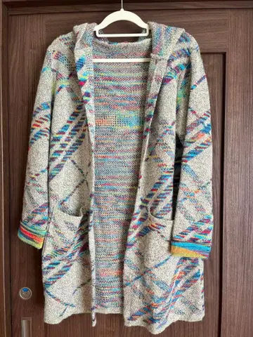 니트 가디건 롱 기장 후드 부착