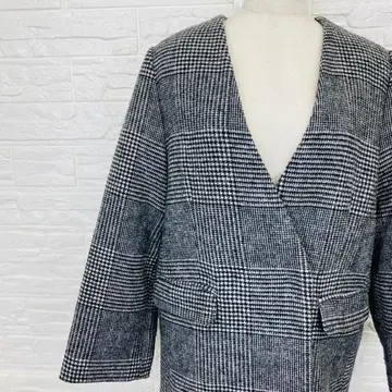 센스 오브 플레이스 36 체크 무늬 노카라 코트 롱 기장 [1561-39