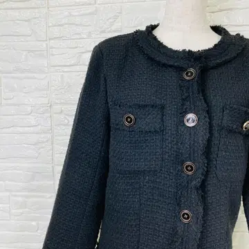 라지엠 트위드 노카라 자켓 블랙 [ 1552-29 ]