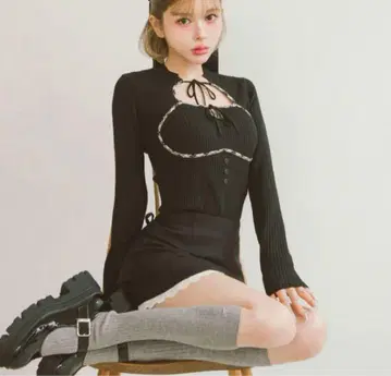 darich 프론트 오픈 리브 니트 상의