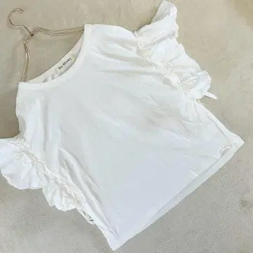 레이빔즈 프릴 슬리브 티셔츠 화이트 여성용 봄/여름 페미닌