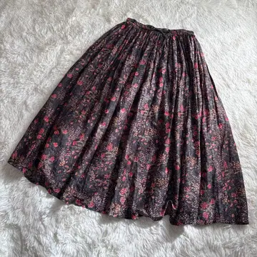 북유럽 생활 잡화점 별주 SOIL 롱 개더 플레어 꽃무늬 스커트 그레이